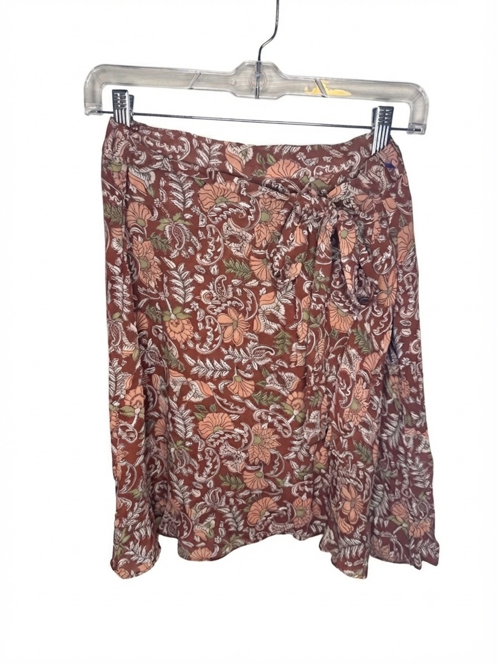 Anthropologie Rust Floral Boho Tie Wrap Mini Skirt Size S